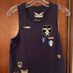 Adorable distressed patched tank top!